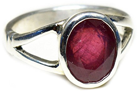Jewelryonclick Astrologie und Astronomie Geburtssteinringe Sterling Silber Naturlich indischer Rubin Oval Handgefertigter Ring aus 5 Karat ovalem Stein Lünetteneinstellung Größe 50
