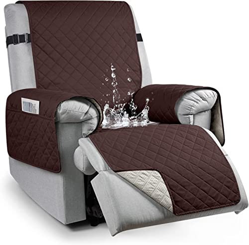 FASCINATDECO Sesselschoner mit Taschen, Fernsehsessel Schutzbezug 100% wasserdichte, Relaxsessel Bezüg Sesselauflage Relax, Sesselauflage für Kindern und Haustieren Hund (Schokolade,1-Sitzer/Relax)