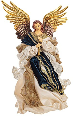 Magie di Natale Angelo per presepe statuetta con vestiti in tessuto colore Blu Oro decorazione natalizia