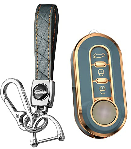 KUNIO Autoschlüssel Hülle Passt für FIAT 500 500C 500L 500X Ducato Brava Panda Lancia Grande Punto Stilo Linea Ypslon Fiorino Schlüsselanhänger Schlüsselcover Schlüsselbox 3 Tasten Grau
