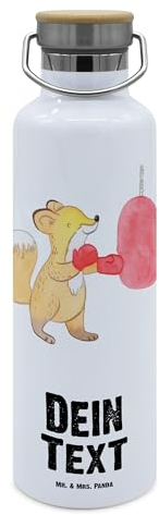 Mr. & Mrs. Panda Personalisierte Trinkflasche Fuchs Boxen - Geschenke, Mit Namen, Boxtraining, Boxkampf, Edelstahl Gravur, Klappdeckel Und Wunschtext, Geschenk, Selbst Gestalten