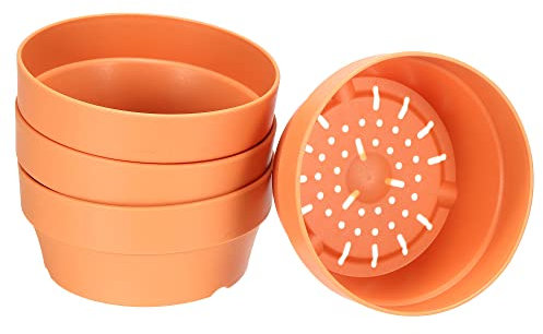 Maceta de plástico de 5 pulgadas con agujero, paquete de 4 macetas de flores para interiores y exteriores, naranja (color: naranja, tamaño: 5 pulgadas)