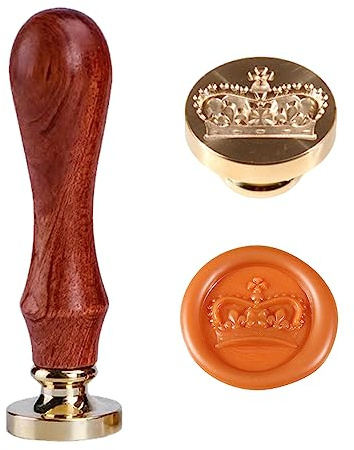 3D Crown Wachs Stempel Romantische Krone Siegel Wachs Stempel 2,5 cm 1'' Abnehmbarer Messingkopf mit Holzgriff Selbstklebende Wachssiegel für Hochzeitseinladungen Kinder DIY Kreative Geschenkidee