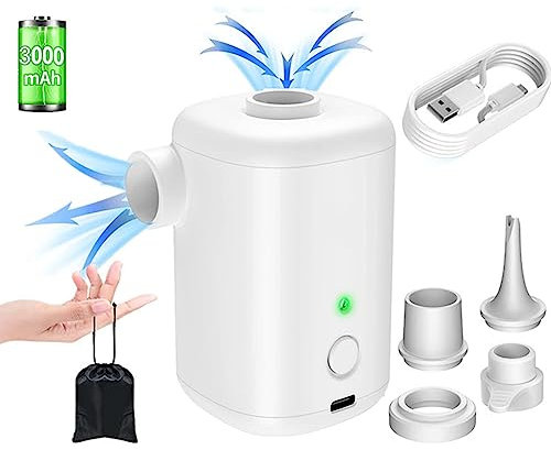 mebiusyhc Mini Air PumpInflatables,Portable Electric Type-C Rechargeable Air Pump with 3000mAh Battery & 4 Nozzles,Quick Inflator|Deflator PumpAir Mattress,Swimming Ring,Pool Float,Vacuum Bag (white)