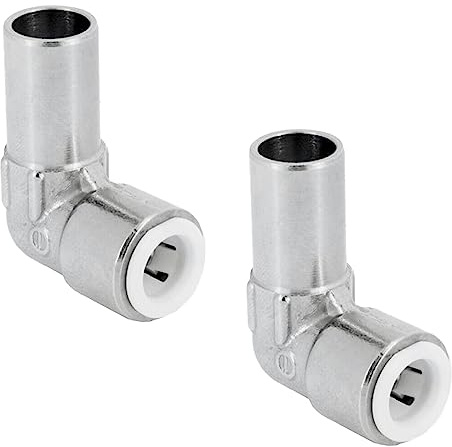 Pipestation Radiator Valve Pipe Reducer 15mm to 10mm Reducing 90° Elbow – 2 Pack | Pushfit Chrome Radiator Valves 90 Degree Elbow | Corner Radiator Valves 90° Elbow for Radiator & Towel Rail Valves