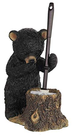 SPOUR Toilettenbürste, Motiv: Humor und lustiger Tierbär, WC-Bürste auf Kunstharzbasis, mit langem Griff, für Tiefenreinigung, abdeckt den Bürstenkopf, für Porzellan, Schwarz