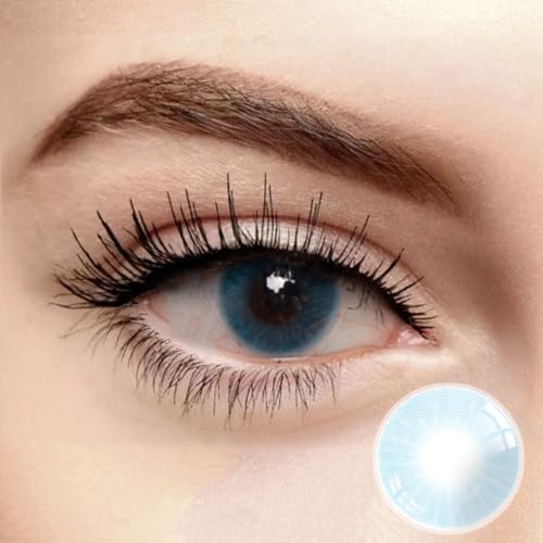 Azul Light Blue (Queen-Serie) + Behälter | Sehr stark deckende natürliche Blau Kontaktlinsen farbig | farbige Monatslinsen aus Silikon Hydrogel | 1 Paar (2 Stück) | DIA 14.50 | ohne Stärke