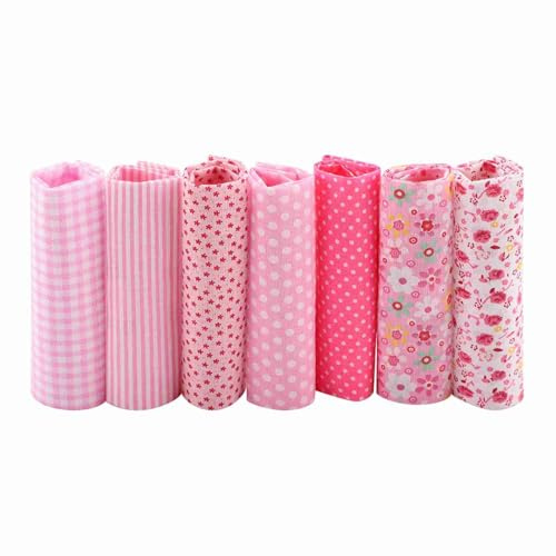 7 Stück Baumwollstoff Meterware Stoffpaket, 25 x 25 cm Stoffe zum Nähen Patchwork Stoffe Paket zum Quilten DIY Basteln Handwerken (Rosa)