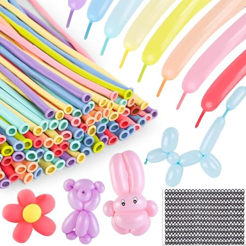 LovesTown 100PCS Twisting Balloons Pastel, Colorful Long Balloons Thickening Latex Modeling Balloons for Animal Model Weddings Birthdays Festival Party Decor