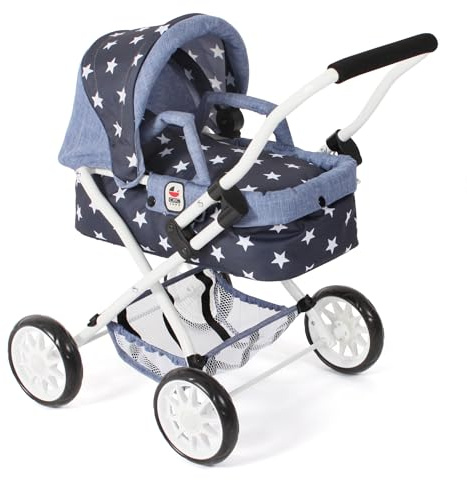 Bayer Chic 2000 - Passeggino per bambole Smarty, piccolo passeggino per bambini dai 2 anni in su, passeggino giocattolo, stelline, blu navy