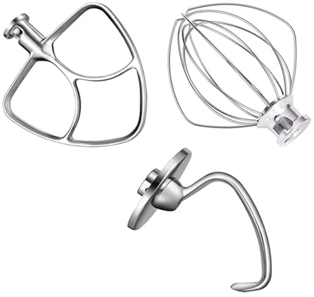NieKe Mixer Aid Attachment Parts Accessories, Compatible for Kitchenaid 5 Quart Stand Mixer K5WW Wire Whip 5K7SDH Dough Hook&Mixer Aid Paddle