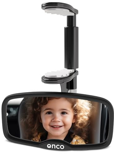 Onco Forward-Facing Baby Car Mirror - Clip-On Car Mirror Rear View, 100% Shatterproof & Shakeproof Baby Essentials, Mirror for Car Back Seat, Car Accessories & Newborn Essentials