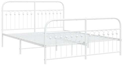 vidaXL Bettgestell, Bett mit Kopfteil Fußteil, Bettrahmen mit Lattenrost, Metallbett Doppelbett für Schlafzimmer, Metall Weiß 160x200cm