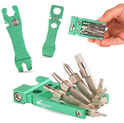 IMPALAPRO Multitool Fahrrad 20-in-1 Kompakt und Ultraleicht (117,5g) Chrom-Vanadium (CRV) - Fahrrad Tool Set für Unterwegs - Fahrradtools für Unterwegs - Fahrrad Multitools (Grün)