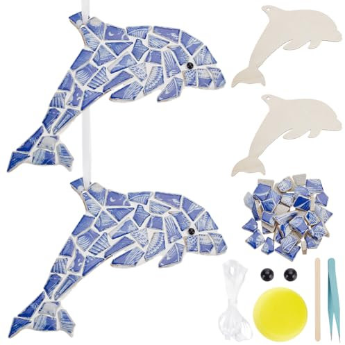 WEBEEDY 2 Set DIY Delfin-Mosaik-Bausatz DIY Mosaik Set Delfin Mosaik Bastelset Keramik Mosaik Set DIY Tier Mosaik Kunstprojekte Mit Anleitung Mosaik Wandkunstherstellungszubehör Für Inneneinrichtung