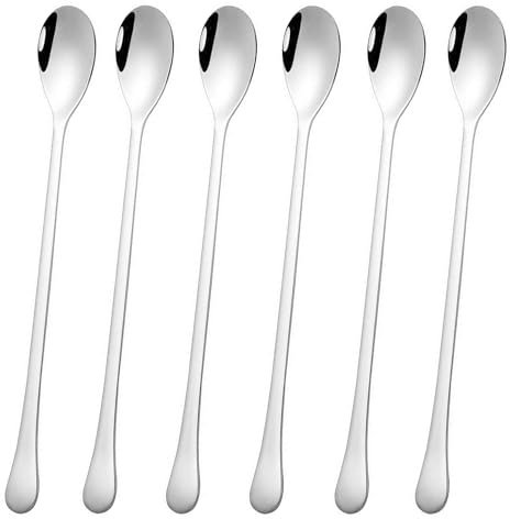Foyscr 6 Piece Long Handle Tea Spoon, Latte Spoon, Stainless Steel 9-Inch Coffee Scoop, Stirring Ice Cream Scoop, Ideal Spoon Choice for Iced Coffee, Iced Tea, Milkshakes, Ice Cream, Cool Desserts