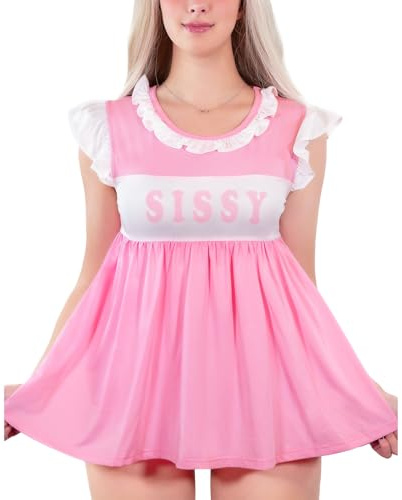 LittleForBig Seidiger Kawaii Strampler Onesie Schlafanzug Bodysuit - SISSY Babydoll Strampler Rosa L