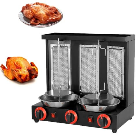 LwiftGal Parrilla De Gas para Barbacoa, Asador Vertical para Horno, MáQuina Asadora Gyro, MáQuina Asadora Vertical A Gas con Quemadores para Cocina Y Restaurante,Black-L