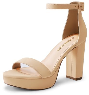 DREAM PAIRS Women's Platform Chunky High Heeled Sandals Open Toe Block Heels Ankle Strap Dress Shoes for Wedding Party Evening,Size 7,Nude,DWUMHS2508