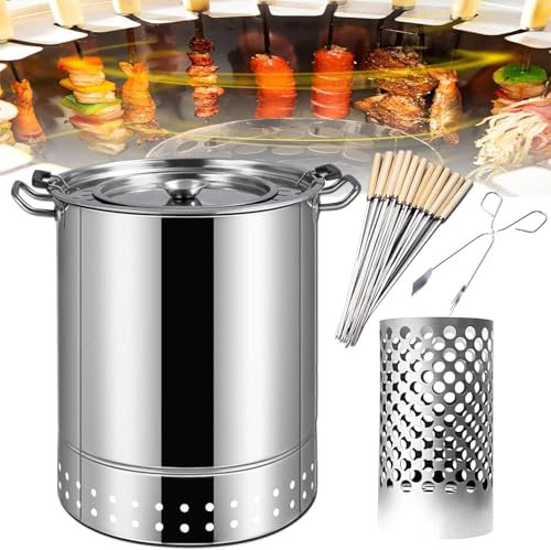 Baril de Charbon de Bois pour Barbecue, poêle à Charbon de Bois Suspendu pour Barbecue, poêle à Barbecue Suspendu, Baril en Maille pour Barbecue en Acier Inoxydable avec 20 brochettes de Bro
