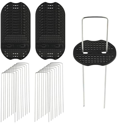 70 Grapas Césped Artificial y 30 Arandelas, 15cm Clavos de Jardin, Estacas de Malla Antihierbas para Jardín, Piquetas de Tierra en Forma de U, Anclaje de Tierra para Jardinería Tela Malezas Membrana