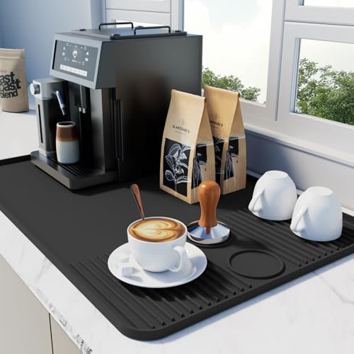 SARTNP Tappetino in Silicone per Caffè con Bordi Alzati, Tappetino per Bar da Piano di Lavoro, Accessori per Bar (Black, 40x60cm)