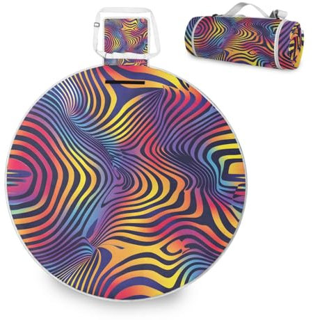 Mnsruu Große Picknickdecke, Graffiti-Zebra, wasserdicht, rund, Picknickmatte, tragbarer Teppich, Outdoor, für Strand, Camping, Park, Reisen, 148 cm