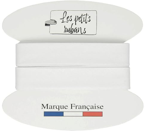 Les Petits Rubans Schrägband aus 100% Baumwolle – 20 mm breit, 5 Meter lang – Einfassung zum Nähen, Polstern, Kleidung, Decken – Weiß
