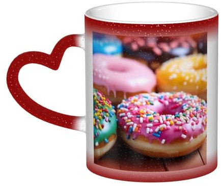 LNNIUK Tazza cambiante di colore della stampa della ciambella nel cielo 11oz tazza di tè in ceramica sensibile al calore