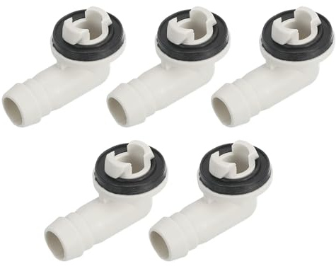 sourcing map 5Pcs Air Conditioner Drain Hose Connectors Elbow Fitting with Rubber Ring for Mini-Split Units and Window AC Unit 15mm, White