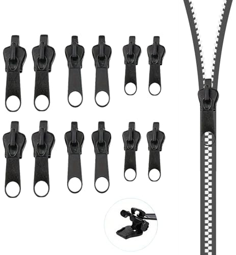 Altaroo 12 Reißverschluss Reparatur Set, Schwarz, Metall, 3,6 cm/3,4 cm/2,8 cm, für Kleidung und Taschen