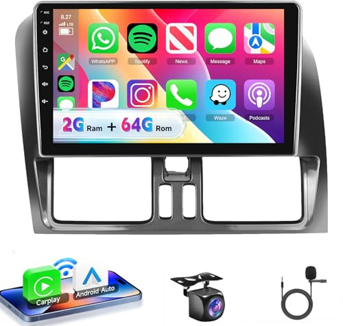 VECHTEL Bilradio 2G 64G Android 15 för Volvo XC60 2008–2013, 9 tums HD 2,5D pekskärm bilradio med trådlös Carplay Android bil, GPS, Wi-Fi USB Bluetooth FM RDS radio backkamera
