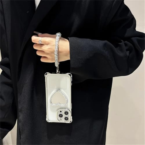 ORBANA Case For iPhone 13 Pro Electroplated Love Mirror Bracket Four Corners Drop-proof Lanyard Bracelet Cover(For iPhone 13 Pro/AX Mirror DGS)