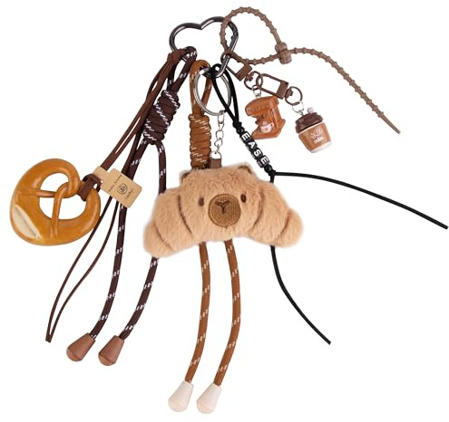 Georgie Porgy Borsetta Accessori Ciondolo per Borsa a Mano Bag Charm per Donne Zaino Borsa Sportiva Portachiavi Regalo di Compleanno per ragazze (Capibara Croissant Caffè Ease)