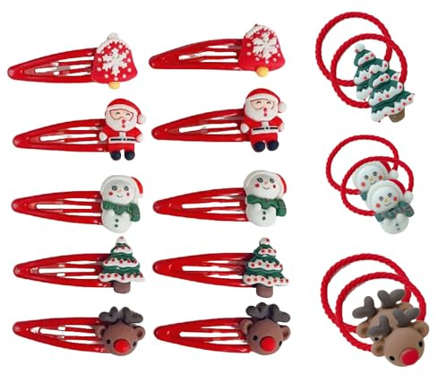 Weihnachts Haarschmuck für Kinder, 16STK Haarspange Haargummis Weihnachten | Rote, Weihnachtsmann, Schneemann, Schneeflocke, Weihnachtsbaum & Rentier Design, Weihnachtsschmuck Geschenke für Mädchen