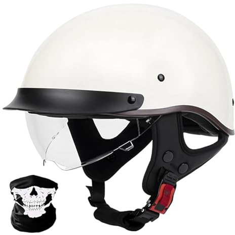 QJWMatic Casque Moto Rétro, Casque Demi-Coque, Casque Jet, Casque Scooter avec Visière pour Homme Et Femme Casque Scooter Certification ECE C,XL61-62CM