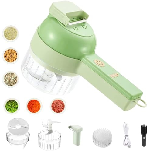 Hachoir électrique Slice Ease, hachoir électrique 4 en 1, coupe-fruits, sans fil, en acier inoxydable, pour poivre, ail, oignon, céleri, fruits, viande (Vert)