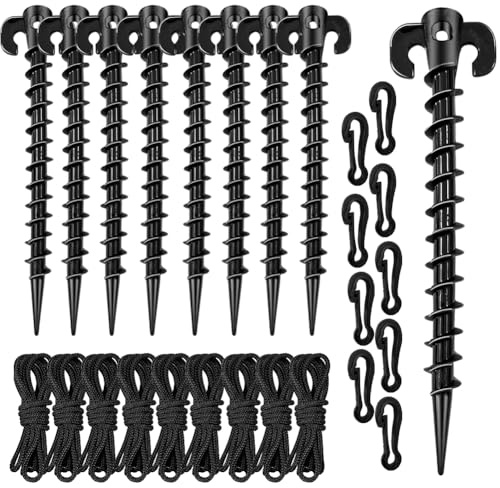 Plastic Tent Pegs, 27 Pieces Ground Pegs Camping Pegs with Tethers Ropes and Hooks Heavy Duty Tent Pegs for Camping, Hiking,Traveling, Beach, Halloween Christmas Outdoor Decorations