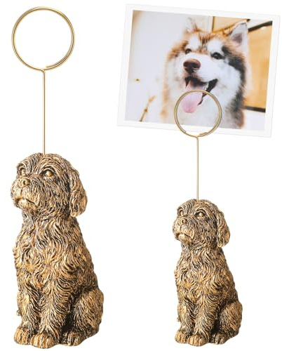 BrightRow 1 Pcs Resin Animal Photo Clip Holder Pet Shape Picture Frame Pet Photo Display with Distressed Finish Place Memo Card Stand Cute Pets Picture Clip Holder for Desk Decor Valentines Gift (Dog)