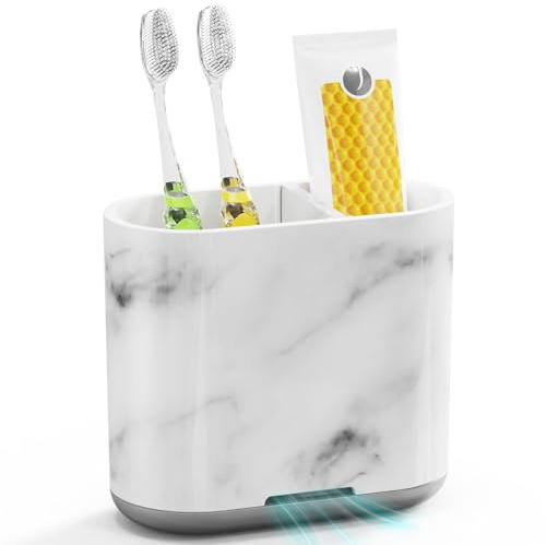 PARKMANI Zahnbürstenhalter, Elektrische Zahnbürste Halterung für Badezimmer Organizer, Abnehmbarer Zahnbürsten Organizer mit Abflussloch für Familie, Kinder (Grey Marble Grain, Medium)