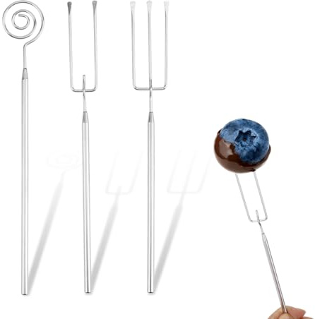 3pcs Professional Chocolate Dipping Tools Set, Stainless Steel Candy Dipping Tools Fondue Forks Spiral Dipper Spoon for Candy Making Supplies Truffles Pralines Cake Decorating