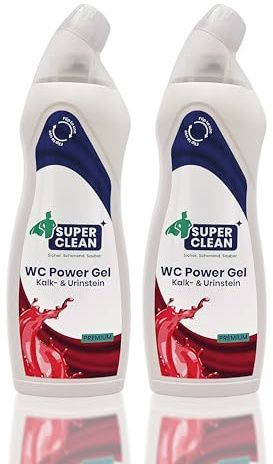 SUPER CLEAN WC POWER GEL 2 x 750 ml – premium WC-rengöringsmedel mot kalk och urinsten – självhäftande toalettgel med körsbärsdoft – mild och utan GHS-märkning – tillverkad i Tyskland