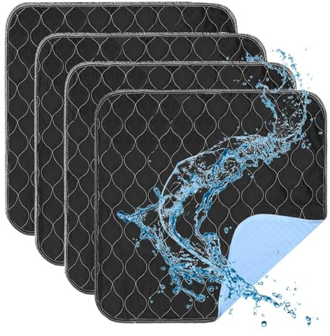 4 Stück Waschbare Inkontinenz Sitzauflage, 50x50cm Saugfähige Inkontinenzunterlage, wasserdichte Betteinlagen, Wiederverwendbar, für Rollstuhl, Bettauflagen, Auto, Sofa—Schwarz