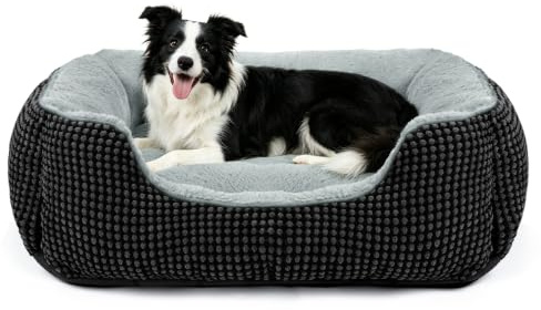FURTIME Panier Chien Moyen Taille, Lit Chien Lavable, 76x61x23cm | Panier Chien Anti-Anxiété & Soutien, Lit Chien Moelleux, Antidérapant & Lavable, Peluche PV Douce & Côtelé Gaufré Respirant