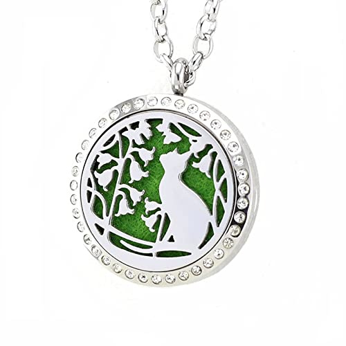 JOYMIAO Collier de Diffuseur d'Huile Essentielle Aromathérapie Médaillon Fermoir Magnétique Pendentif Parfum Ensembles de Bijoux en Acier Inoxydable 24 Chaîne