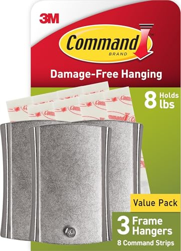 Command 8 lb Jumbo Universal Picture Hanger, 3 Frame Hangers and 8 Command Strips for Sawtooth, D-Ring, Wire, Keyhole and Other Frames, Damage-Free Hanging for Home Decor