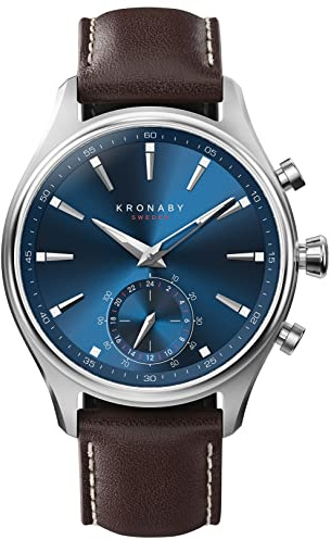 KRONABY Uhr Smart Herren Hybrid aus Edelstahl und Leder Braun | Analog-Smartwatch, Wasserdicht 10 ATM S3120/1, Musiksteuerung, Schrittzähler, Anrufbenachrichtigung und -ablehnung, Sekel