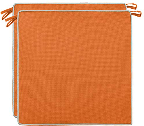Brandsseller 2er Set Sitzkissen 40x40x4 cm – Wasser- & schmutzabweisende Stuhlkissen mit Bindebändern & Paspel – Für Innen & Außen – Garten, Terrasse, Küche – Orange