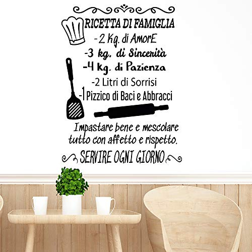 Adesivo da parete in vinile con frase in italiano RICETTA DI FAMIGLIA adesivi murali frasi in italiano citazione, decorazione da parete, Wall Stickers, Art Sticker Decal Mural DC-19004