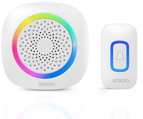 VOXON Wireless Doorbell,Battery Powered Doorbell with RGB Light,IP66 Waterproof Door Bells Wireless Cordless,400M/1300ft Long Range, 60 Chimes & 5 Levels Volume with 4.5 Years Battery Life (White)